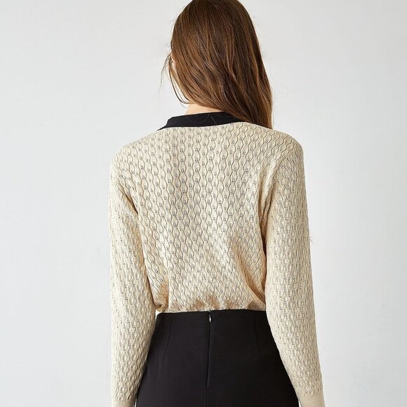 J.ing Ashtyn Beige Contrast Bow Tie Cardigan - Picture 2 of 5